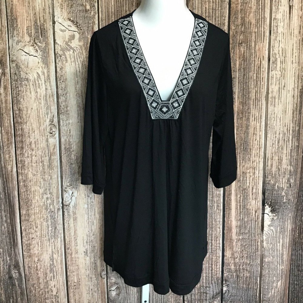 Dotti Women's Long Tunic Shirt ~ Sz M ~ Black ~ 3/